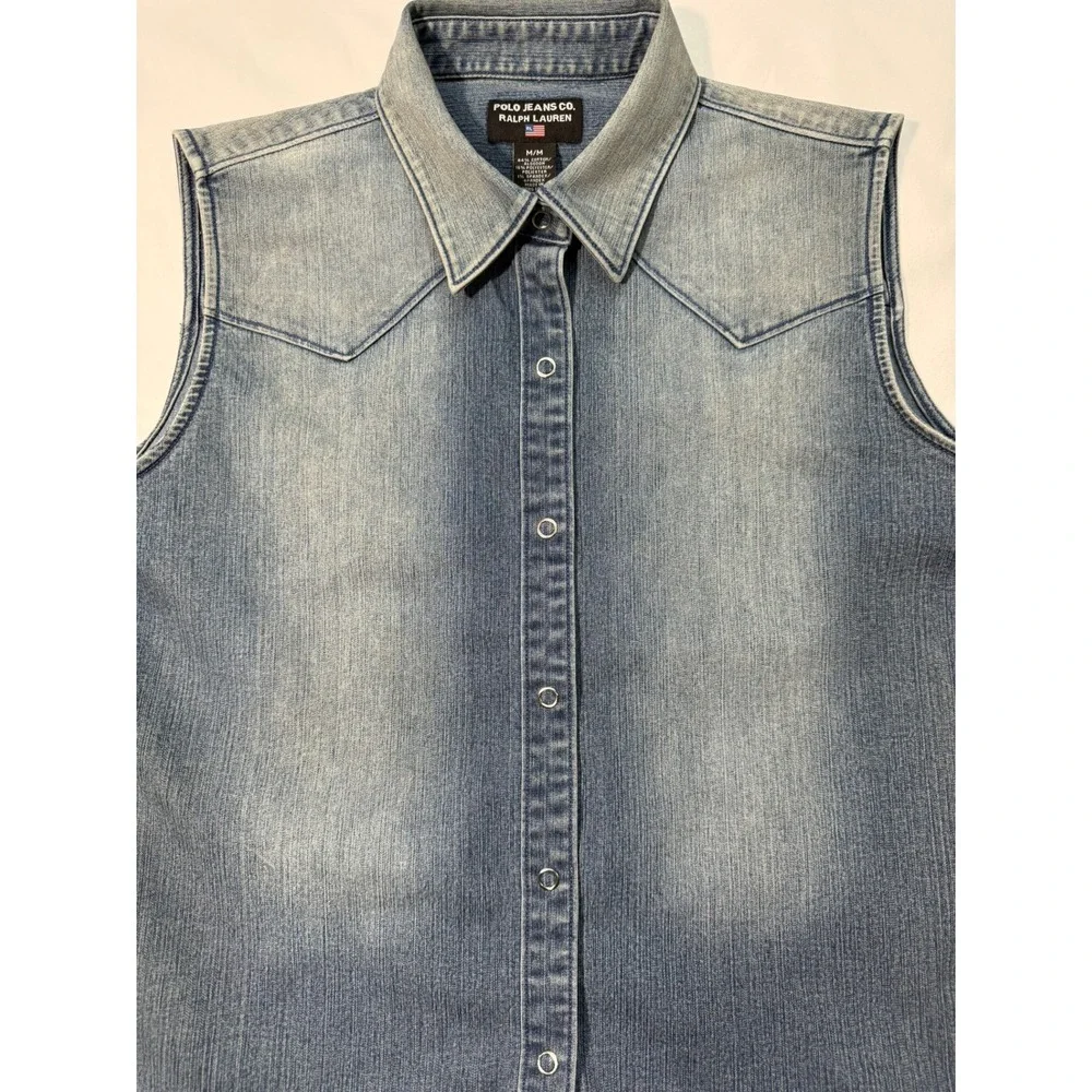 Polo Jeans Co. Ralph Lauren Women's Denim Sleeveless Western Shirt – Medium